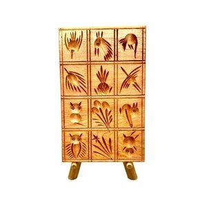 Vintage Wooden Springerle Hand Carved Cookie Butter Mold Owl Birds Flowers Fish